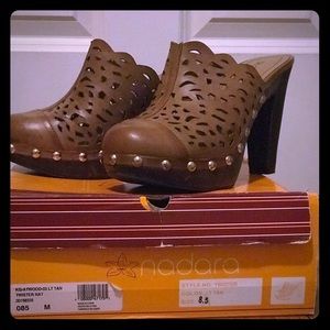 Sexy Caramel Leather Platform Clogs